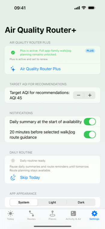 Scheduled routes and reminder view showing Calendar access and route-planning follow-through.